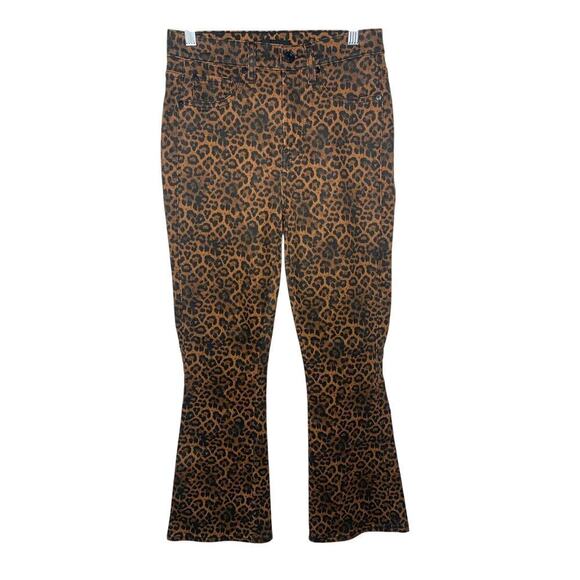 7 For All Mankind Slim Kick Leopard Printed Flare Capri Jeans - Picture 3 of 5